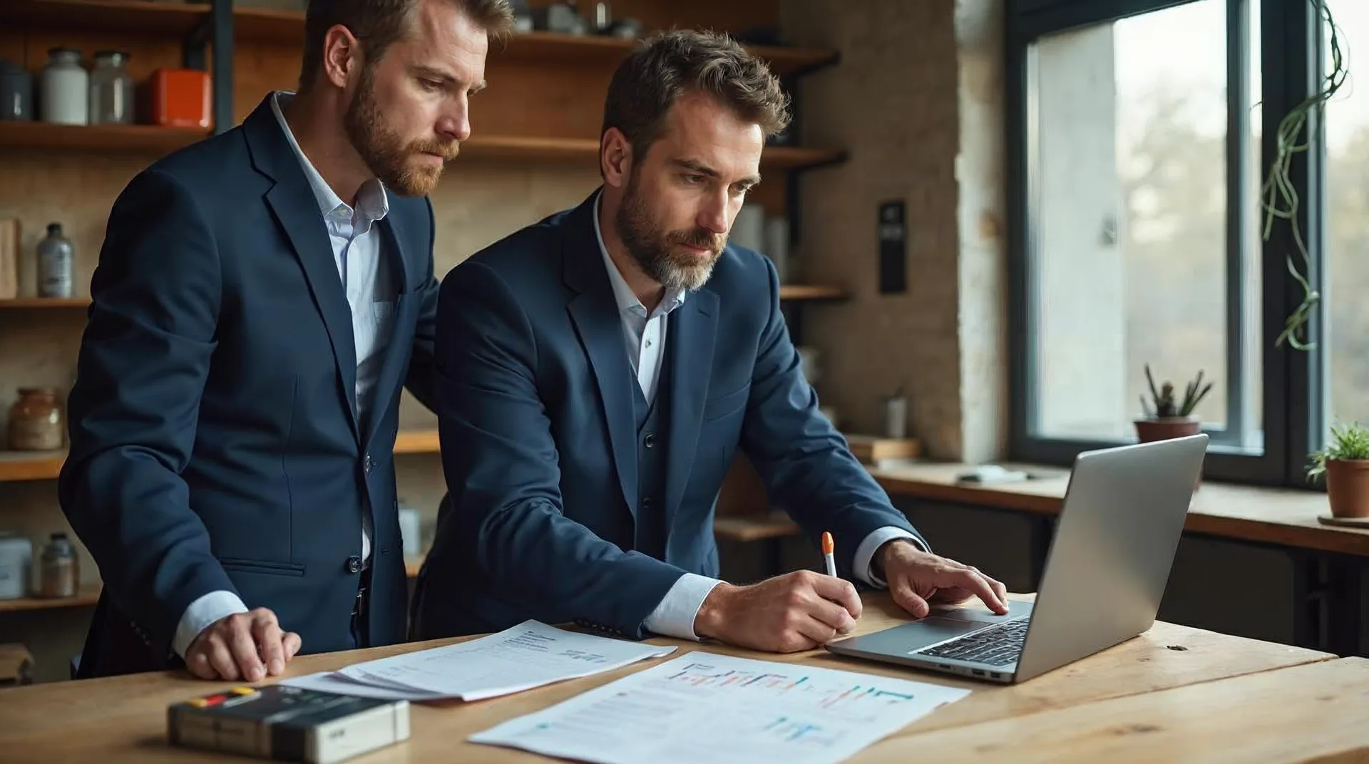 Unternehmer und Ingenieur prüfen an einer Werkbank eine Compliance-Checkliste und ein vernetztes Steuerungsgerät – Sinnbild für die Meldepflicht des Cyber Resilience Act