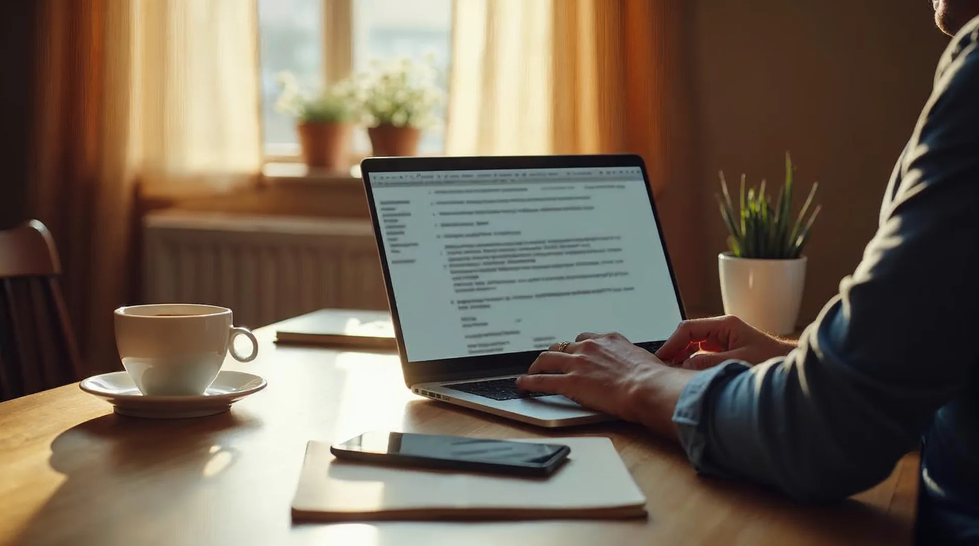 Unternehmer liest an einem warmen Schreibtisch im Morgenlicht eine persönliche, hochwertige E-Mail am Laptop – Sinnbild für eine wertgeschätzte Nachricht statt Werbeflut