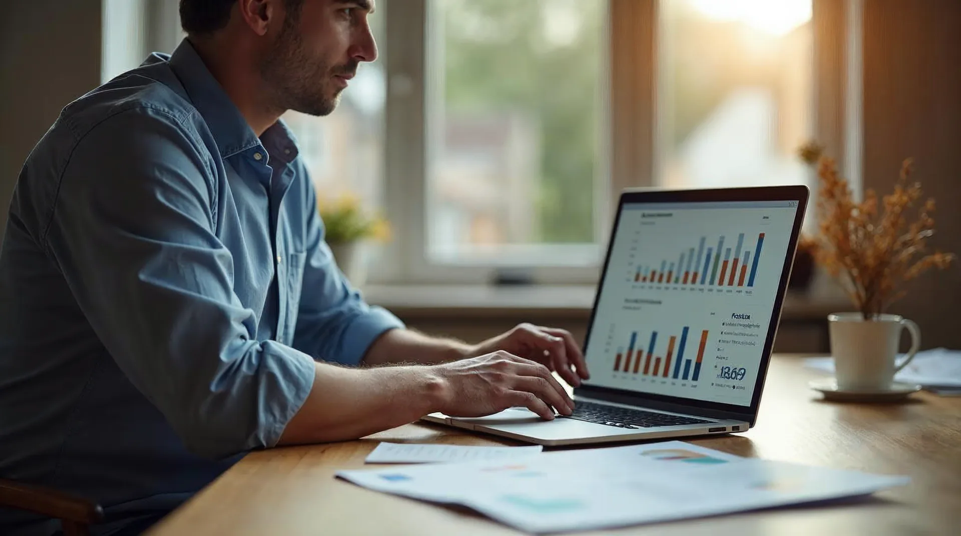 Digitalstratege und Unternehmerin aus Mecklenburg-Vorpommern besprechen messbare Ergebnisse eines KI-Projekts an einem Laptop mit Auswertungs-Dashboard