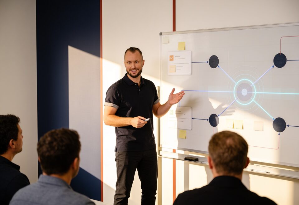 Michael Selck moderiert einen Workshop zu KI, Prozessen und vernetzter Beratung