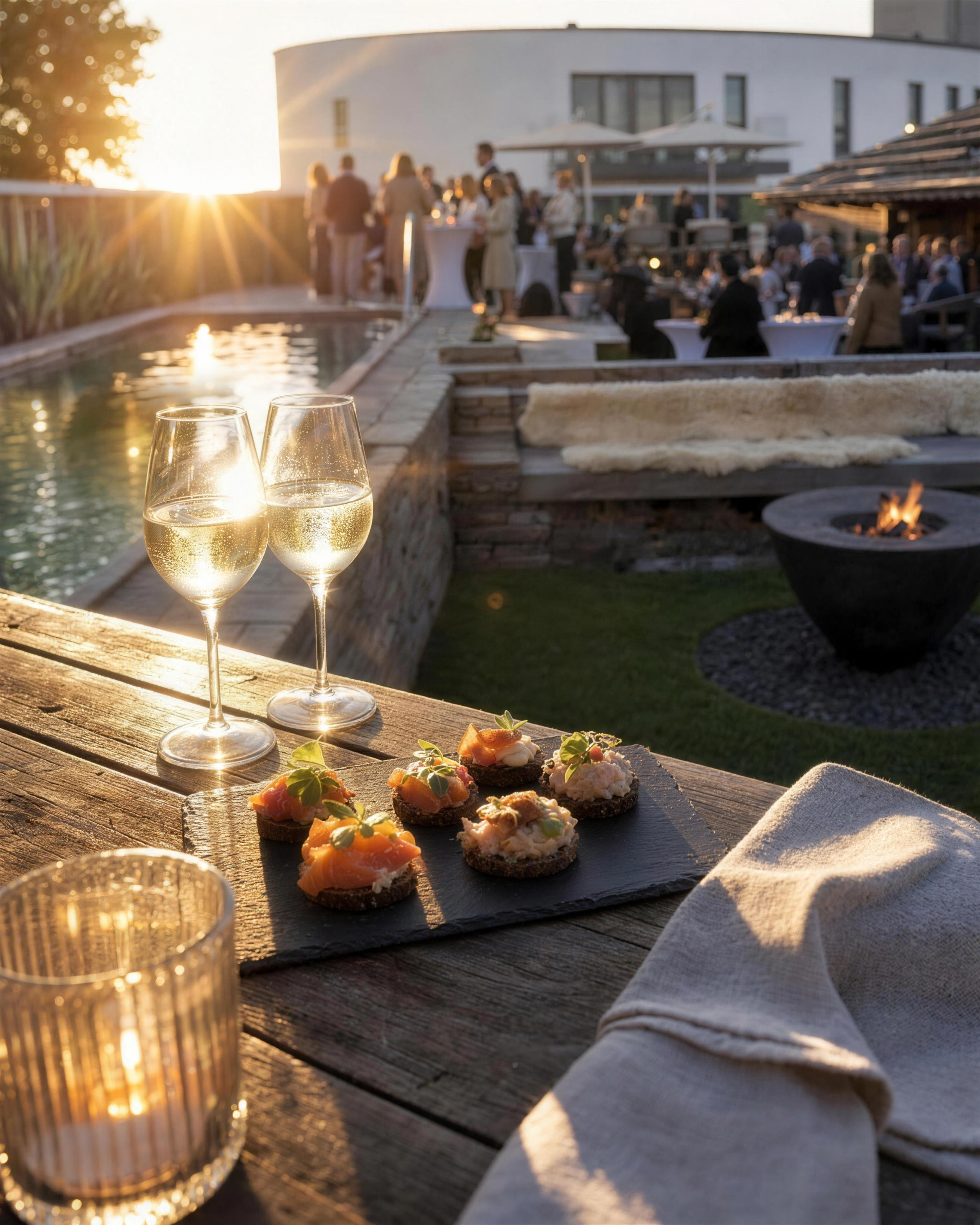 Sundowner-Stimmung auf der Dachterrasse des Chalet O in Rostock
